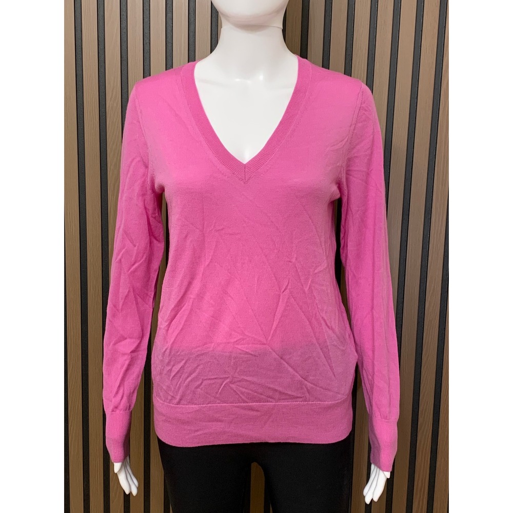Banana Republic Pink 100% Merino Wool V-Neck Sweater Small Extra Fine Knit